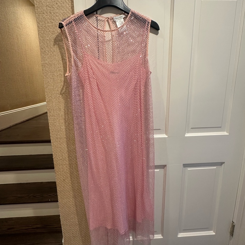 Scanlan Theodore Diamante Mesh Dress Pale Pink